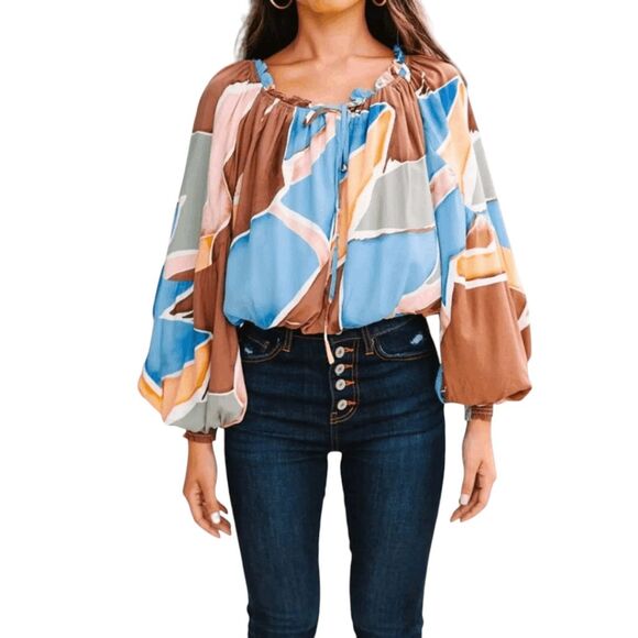 Perch by Blu Pepper Flowy Peasant Blouse with Full Sleeves Size 2X - Picture 2 of 11